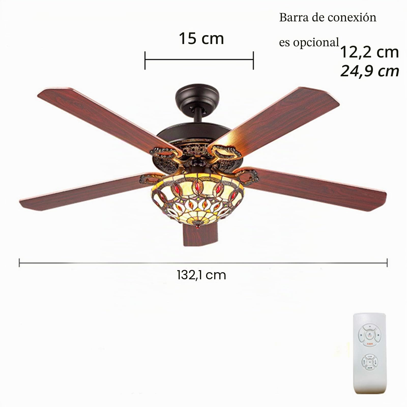 Ventilador Tiffany de 52 pulgadas con 3 luces y mando a distancia, tradicionales de madera de bajo perfil, LED de mediados de siglo para techo