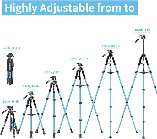Miniatura 5 de Soporte de trípode resistente de 74 pulgadas para cámaras, teléfonos celulares, proyectores, cámaras web, visores de visión, unidad completa para