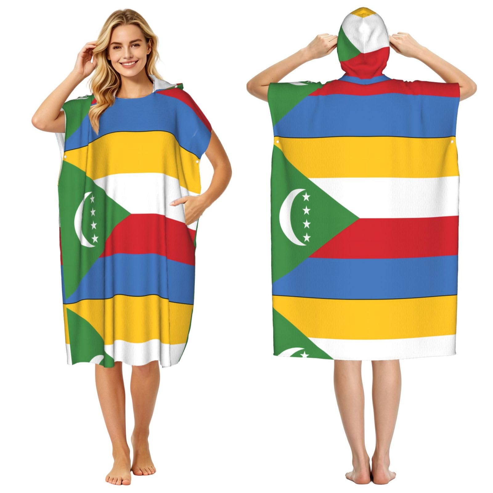WSSYYBFFlag of the Comoros Adult hooded beach towel Oversized with Hood for Absorbent Quick Dry
