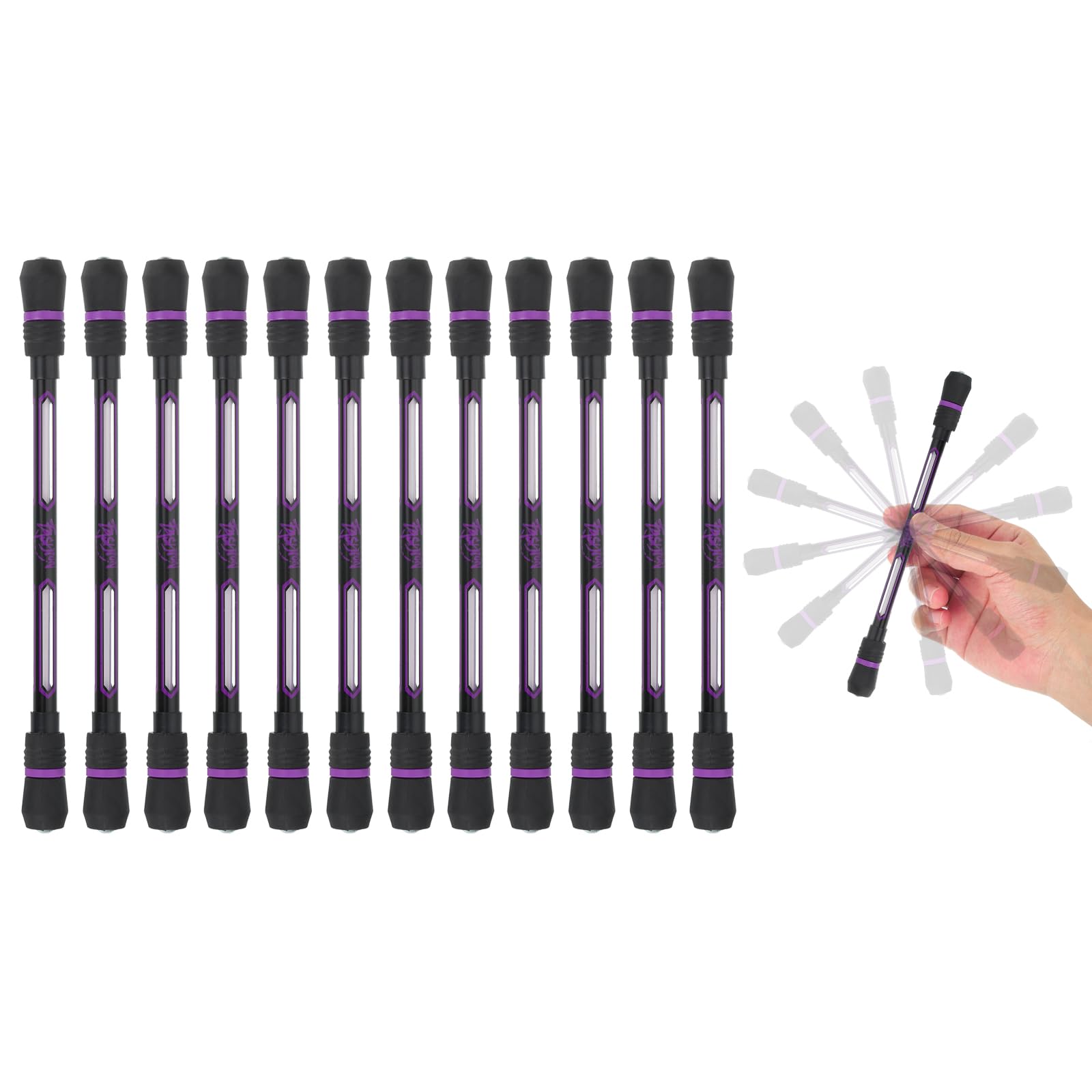 PATIKIL 12 Pcs Spinning Pen, 0.5mm Gel Pens Black Ink Rollerball Pens Fidget Rolling Finger Cool with Weighted Ball for Adults Game Entertainment Pressure Reduce Office, Purple