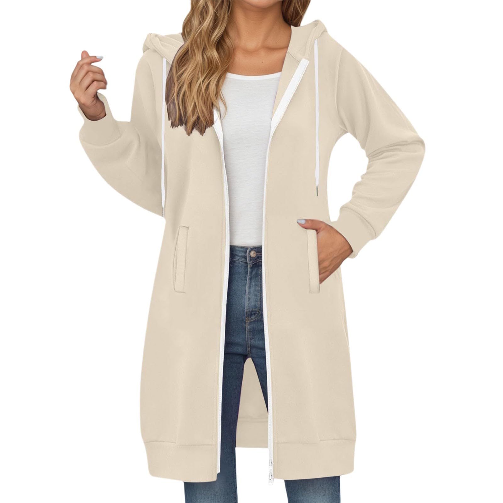 Generisch Felpa lunga con cappuccio da donna taglie forti, maglione casual con tasche con coulisse per l'uso quotidiano in autunno e inverno