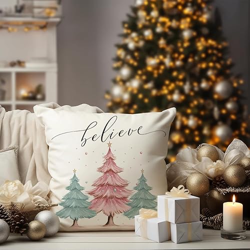 Miniatura 2 de Juego de 4 fundas de almohada decorativas de Navidad de 18 x 18 pulgadas, diseño de muñeco de nieve, muñeco de nieve, Papá Noel, árbol de Navidad,