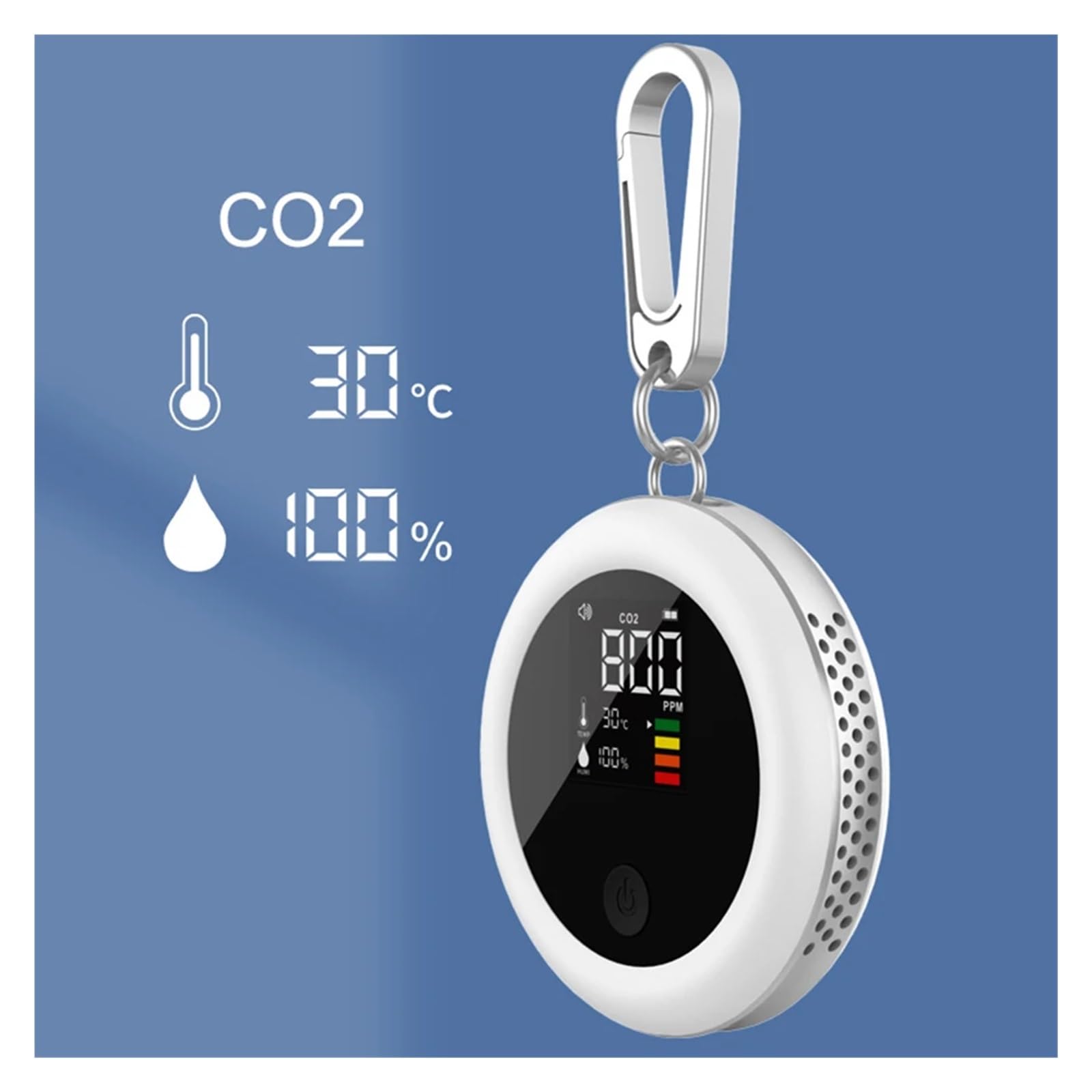 Détecteur de gaz, Analyseur de température et d'humidité 3 en 1 avec Boucle, testeur capteur CO2, écran Infrarouge NDIR