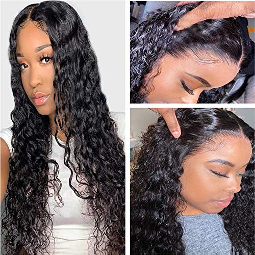 Water Wave Lace Front Wig Human Hair 4x4 Closure Wig for Black Women Brazilian Water Wave 4x4 Lace Front Wigs Human Hair 150% Density Natural Color (26 Inch, 4x4 wig)