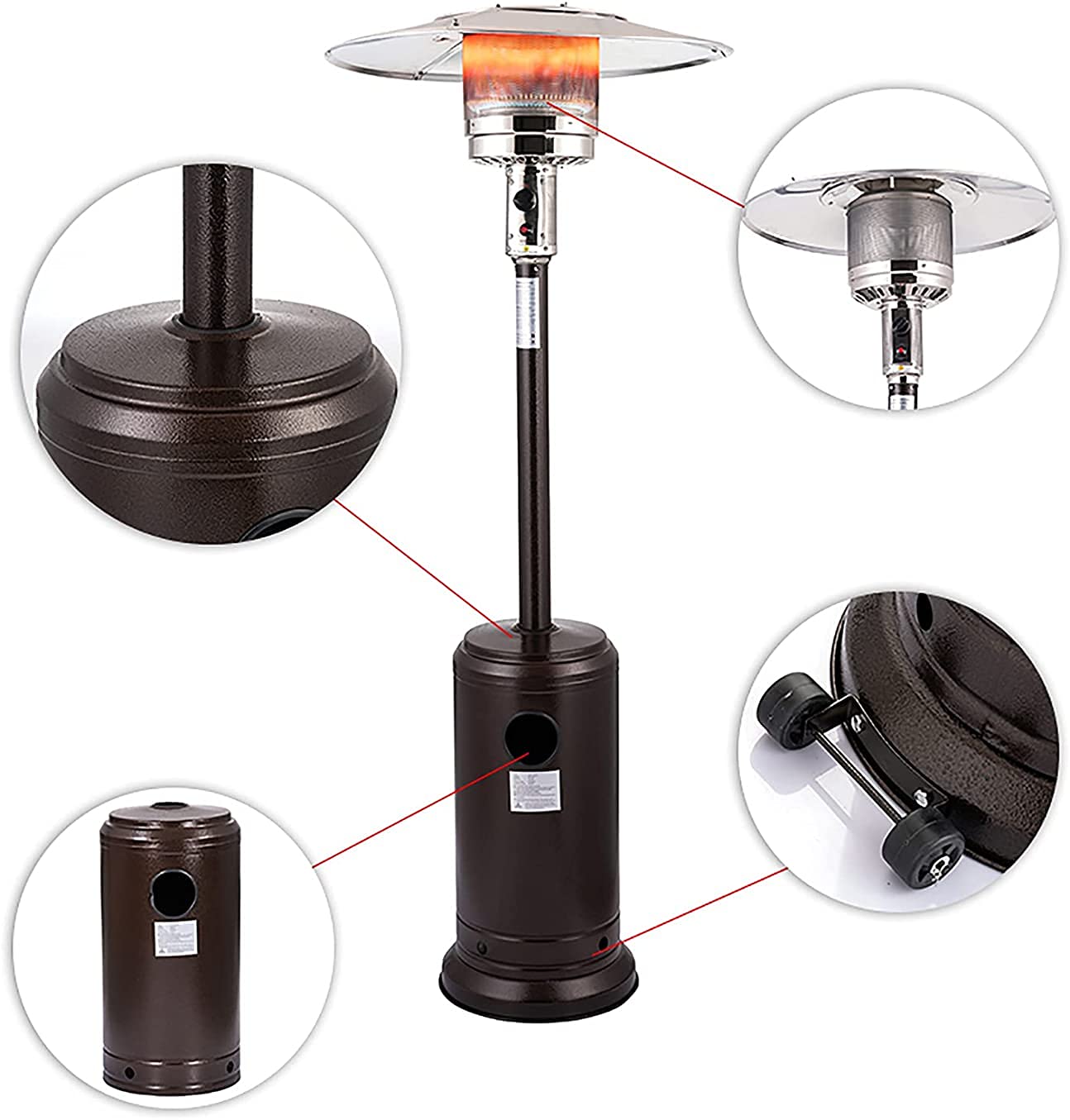Riscaldatore da Terrazza Stufa a infrarossi Riscaldatore a propano Riscaldatore da esterno con ruote e protezione antifiamma e protezione dall'ipossia e protezione dallo scarico Uso commerciale come N