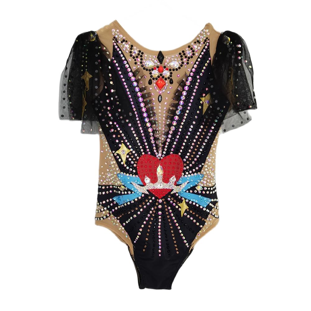 Justaucorps de gymnastique rythmique noir à manches courtes pour filles