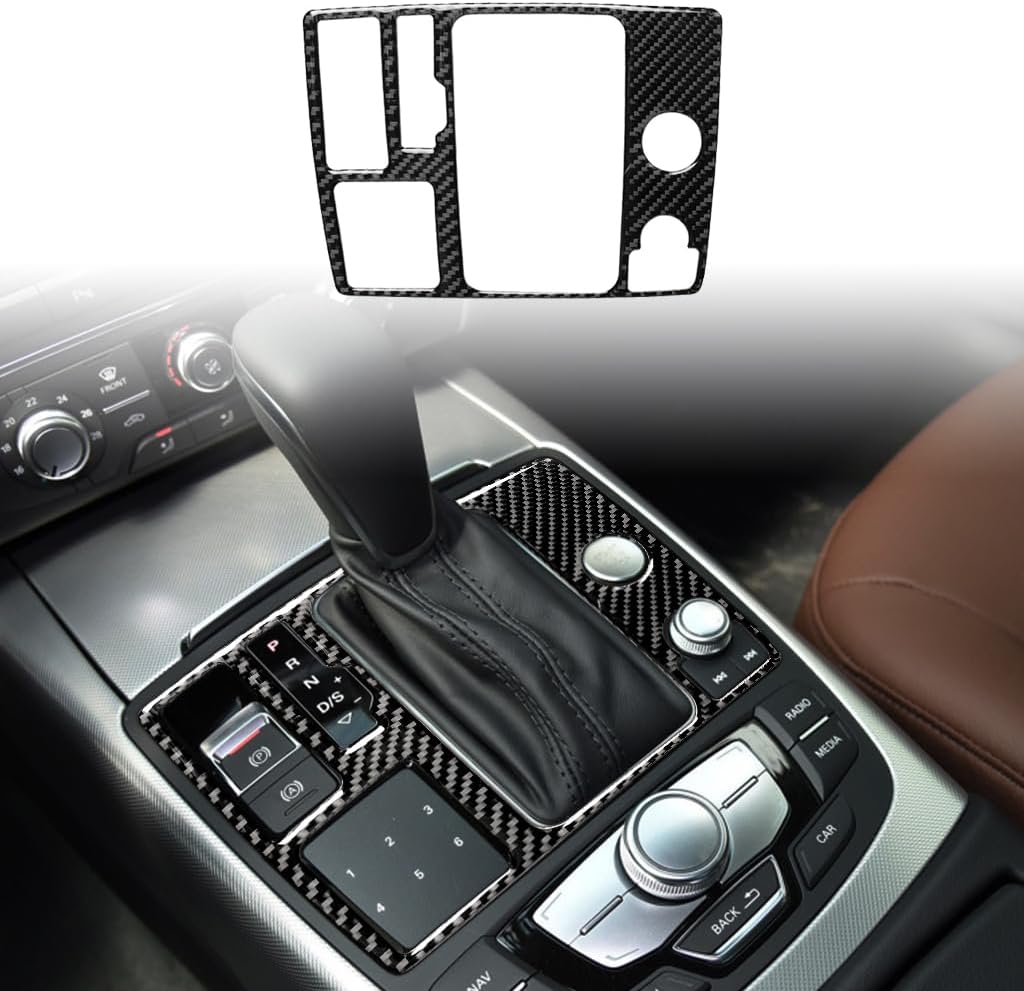 Real Carbon Fiber Interior Accessories Sticker Compatible with Audi A6 S6 C7 A7 S7 4G8 2012 2013 2014 2015 2016 2017 2018 Car Floor Console Gearshift Panel Decor Decal Trim Cover Black