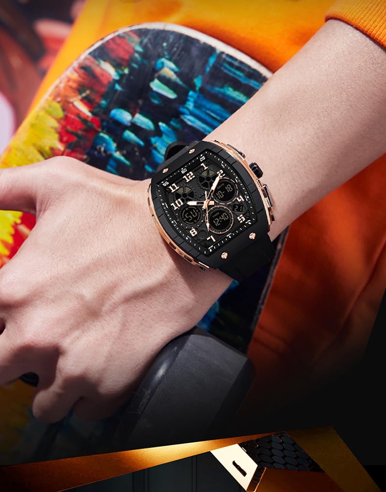 MASTOP Orologio sportivo multifunzione da uomo, con sveglia, conto alla rovescia, cronometro, calendario, cinturino in silicone impermeabile