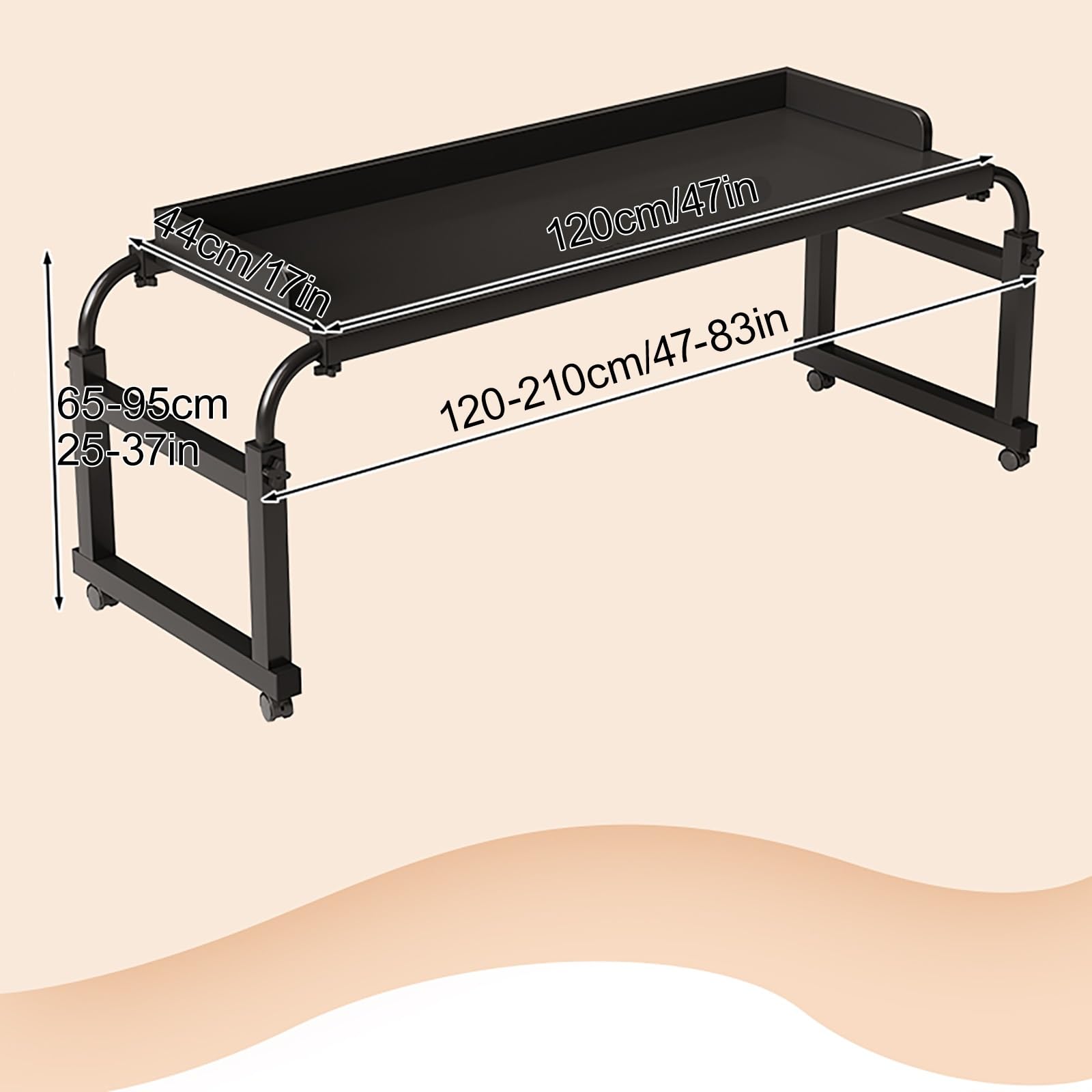 Table de lit réglable en Hauteur et en Largeur sur roulettes, Table médicale à roulettes avec déflecteur, pour Lit pour Bureau Hôpital Lecture(White,120 * 44cm/47 * 17in)