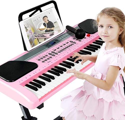 Miniatura 7 de iMeshbean - Piano eléctrico de 24 pulgadas, piano de 61 teclas, piano electrónico con micrófono, teclado de música, piano para niñas y niños (rosa)