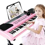iMeshbean 61 Key Music Electronic Keyboard Electric Digital Piano Organ w/Stand Optional (Pink keyboard with stand)