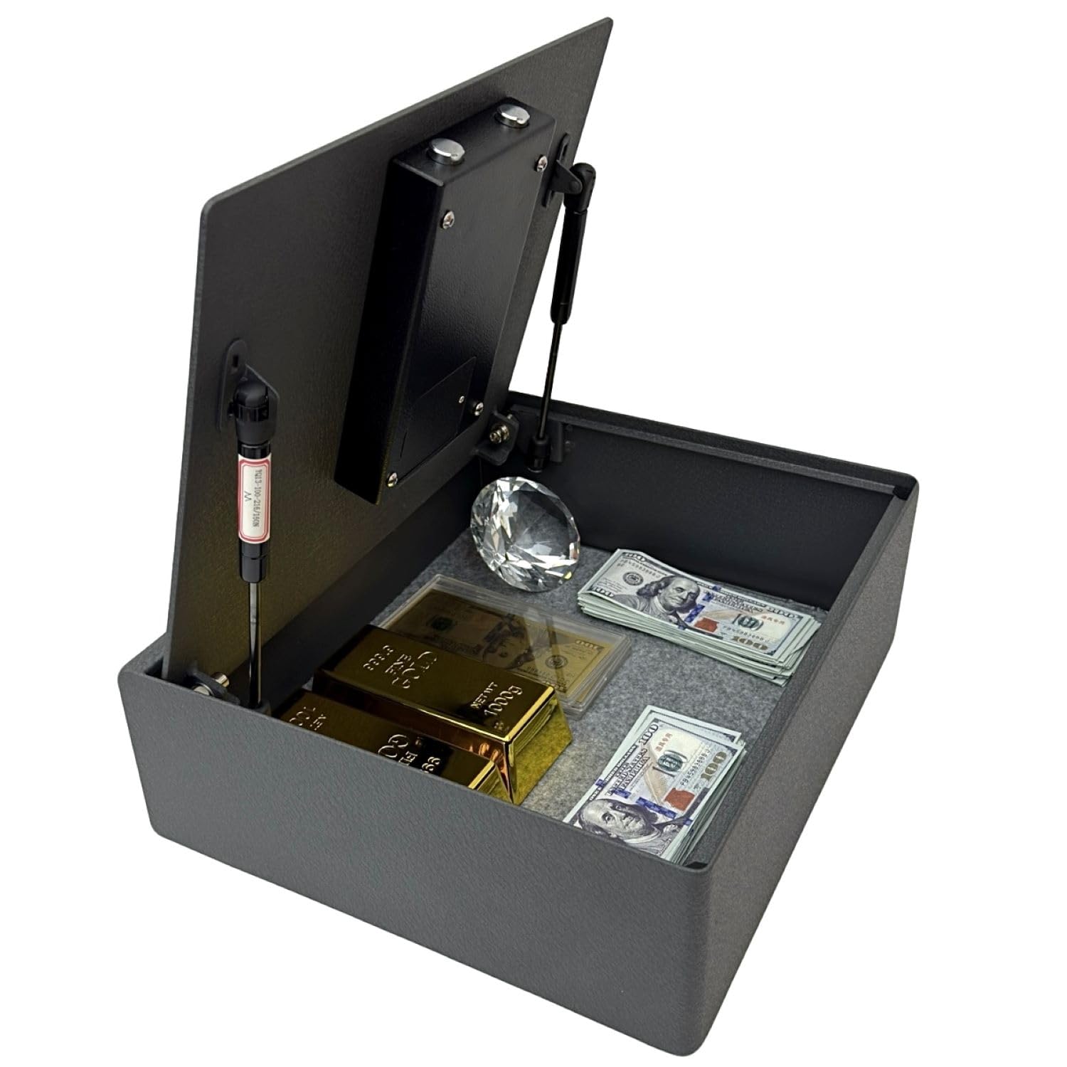 Cassaforte digitale per hotel con serratura elettronica della tastiera, grigio, design aperto, accesso chiave di backup, display a LED incorporato