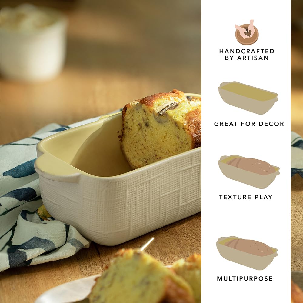 Ellementry Butter Up Ceramic Loaf Pan - 1000 ml, Nonstick Bread Mould, Cake Tin & Baking Tray, Microwave & Oven Safe Ceramic Bakeware, Bread Loaf Pan for Baking Essentials