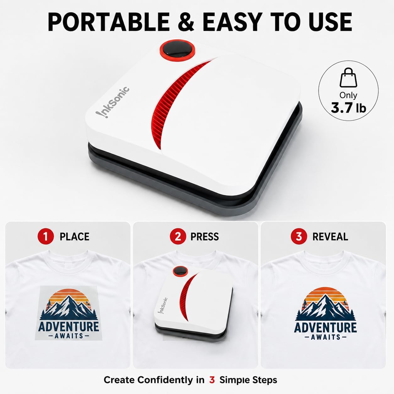 Heat Press Machine 6" x 7" Portable & Easy Heat Press for T-Shirts, Pillows, Tote Bags & More White-RED7