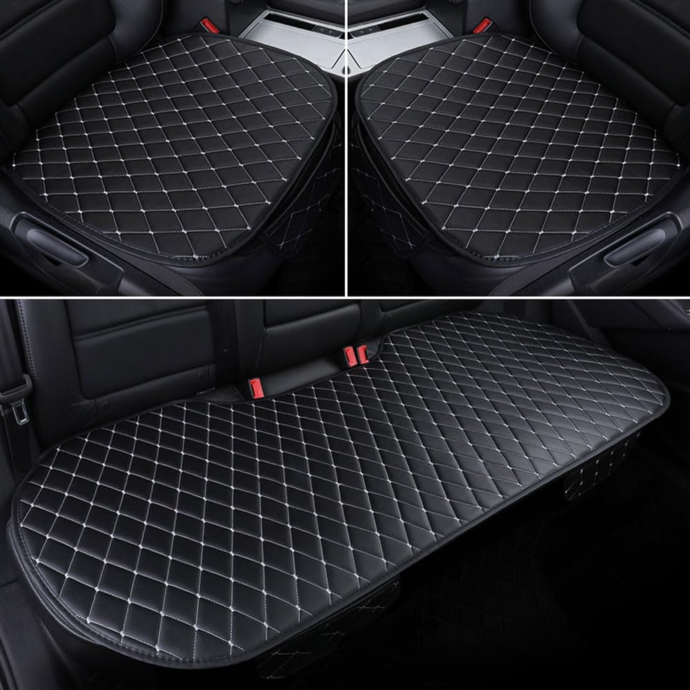 Photo 1 of 3Pcs Set Car Seat Cushion for Front and Back Seat, Pu Leather Car Seat Bottom Covers Protectors, Fine Diamond-Shaped Leather, Comfortable and Wear-Resistant, Suitable for Most Cars (black white)