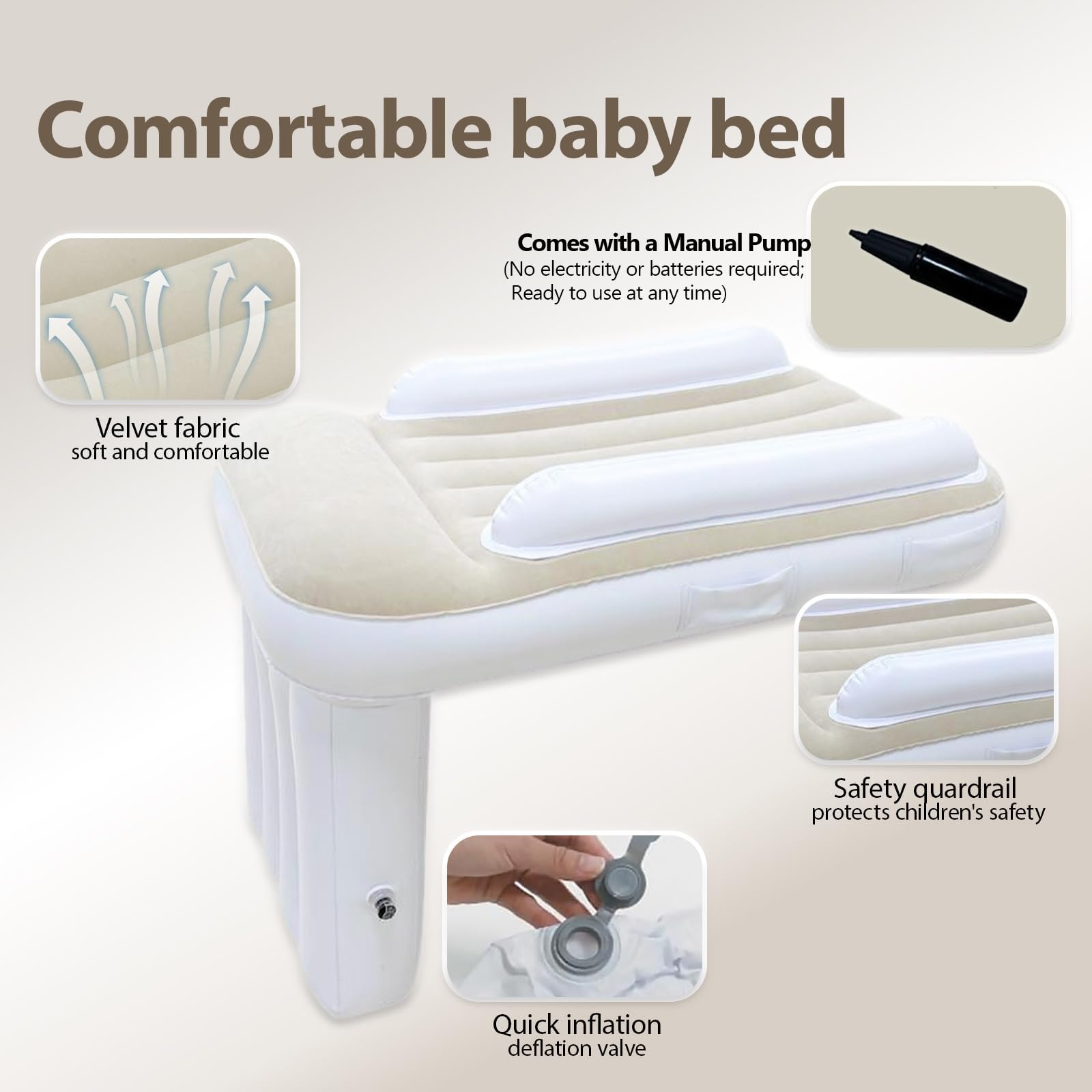 Letto Gonfiabile Avec balustrades, Riduttore Lettino Doux, Respirant et Portable, Riduttore Lettino Neonato Dell'aereo Del Bambino per aereo, auto, treno, lettino da via