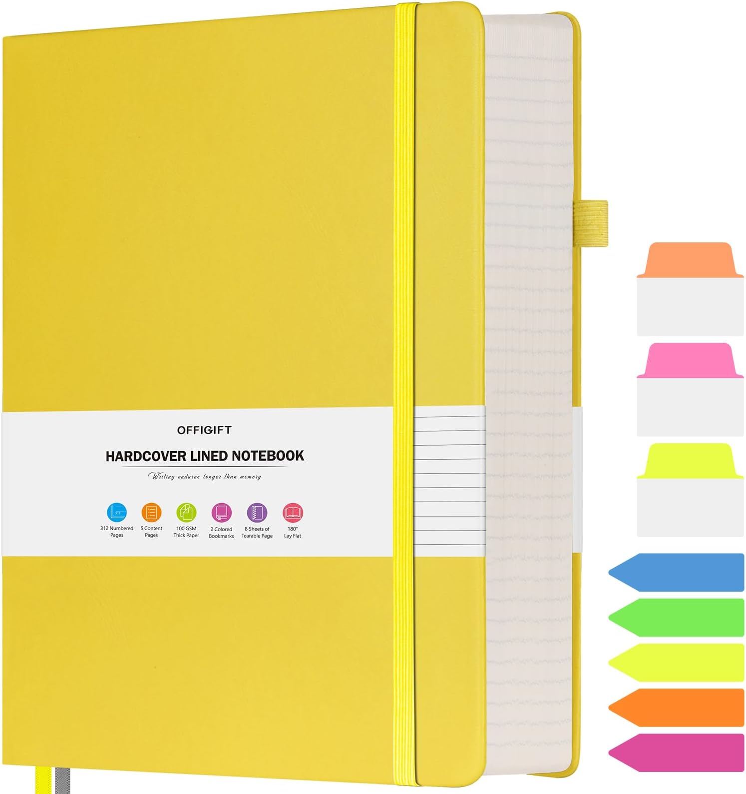 College Ruled Notebook, Large A4 Hardcover Leather Journal, 312 Numbered Pages Writing Journal, 100gsm No Bleed Paper, Lined Journal Notebook for Women Men School Office, 8.5''×11'', Yellow