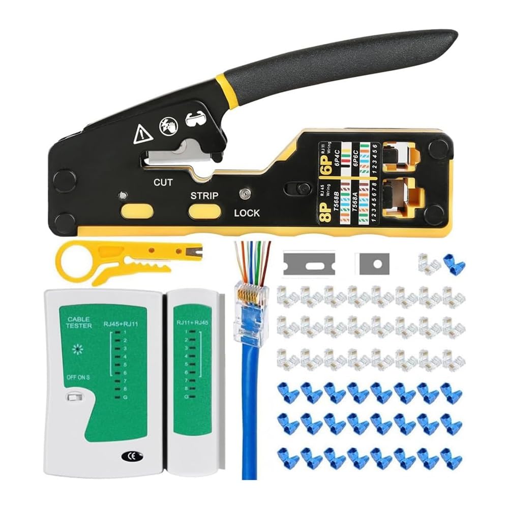 Crimpadora RJ45 paso a paso con pelador y cortador de cables de red Cat5 a Cat6a
