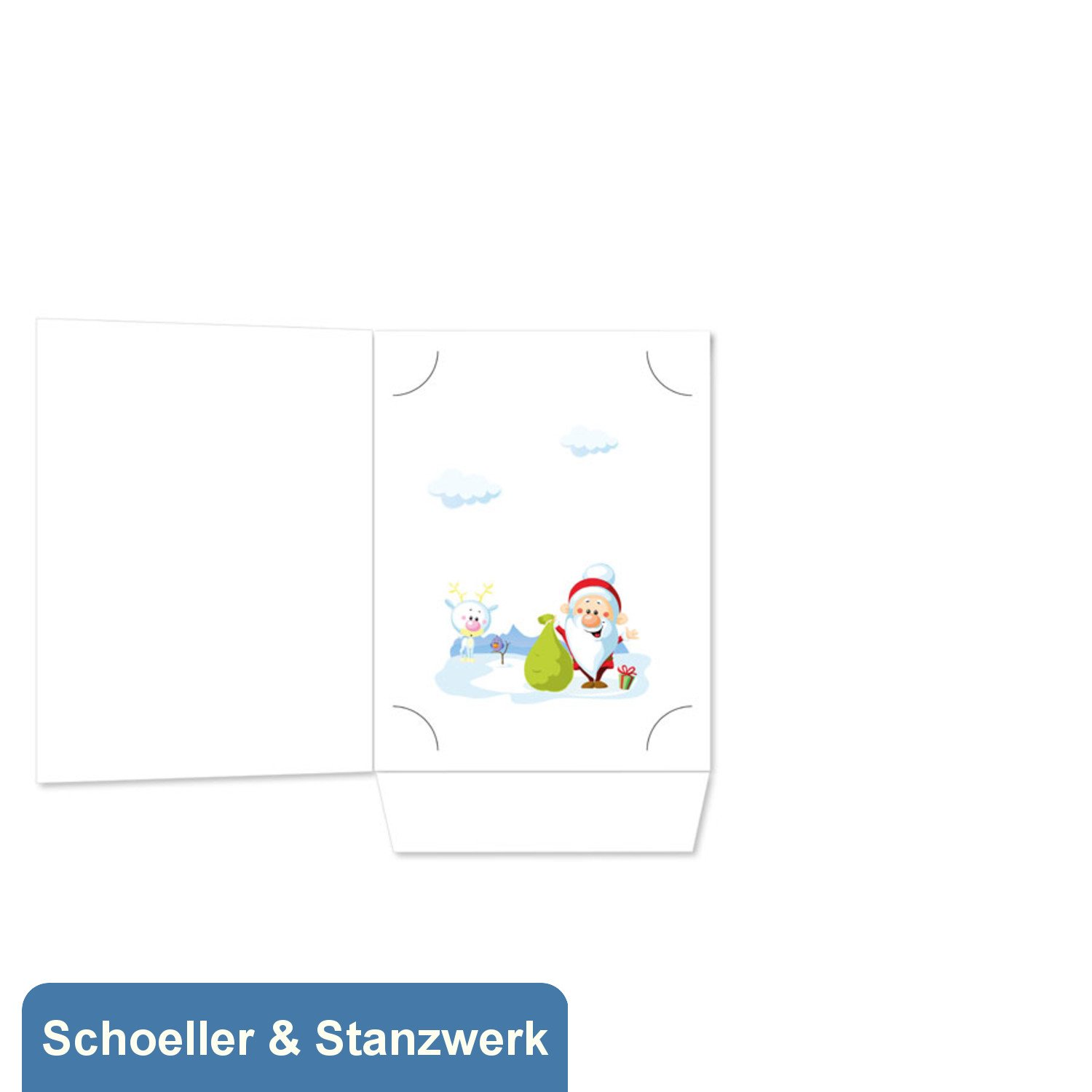 Schoeller & Stanzwerk© - 25 Stück 3-teilige Kombi-Einlegemappen mit Einsteckecken für 13x18 cm & 15x20 cm Fotos - mit farbigem Druck "internationaler Weihnachtsmann"