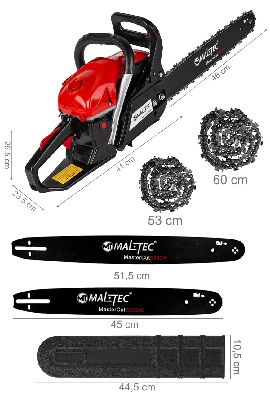MalTec Benzin- Motorsäge- Kettensäge MasterCut5700W | 5,7PS | 58CC | 2x Ketten und 2x Schwerten