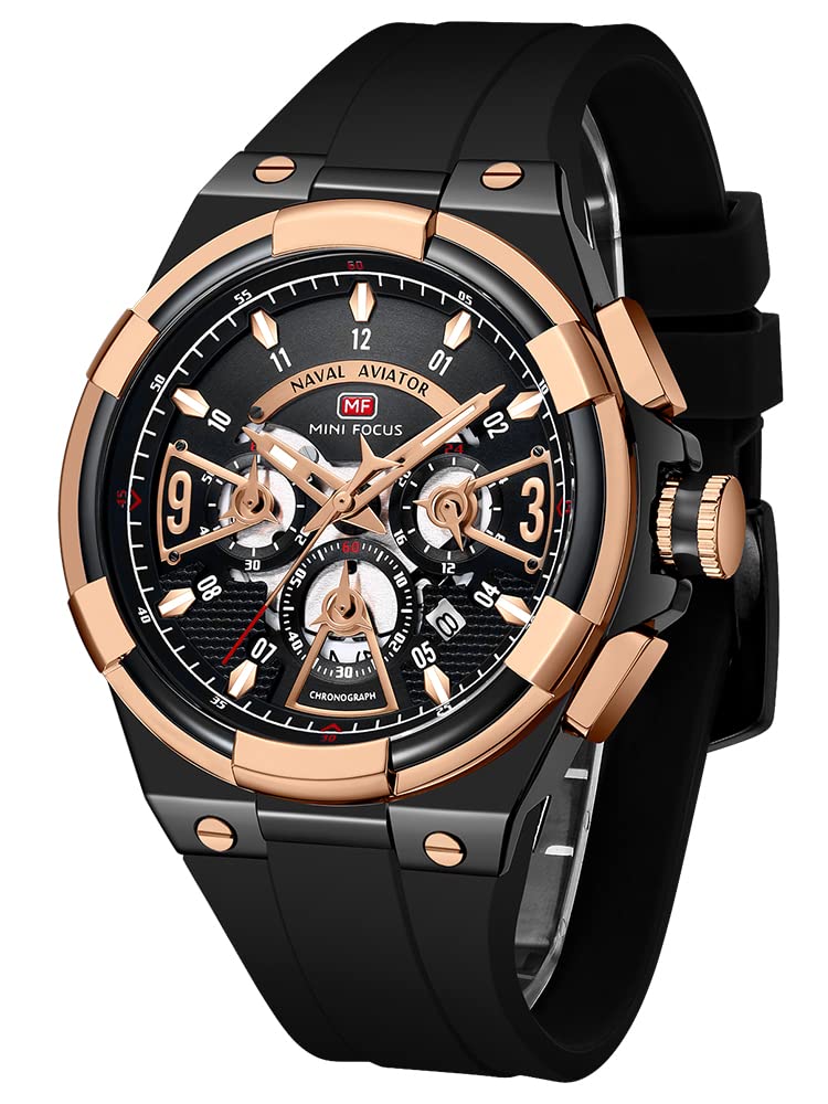 Montre de sport militaire étanche multifonction chronographe avec bracelet en silicone lumineux et décontracté pour homme, Rose noire.