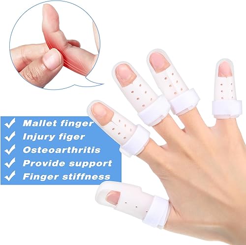 Miniatura 3 de Pangda 10 piezas de férula de dedo mazo soporte de dedo soporte de férula de plástico protector de soporte para inmovilizador ajustable para