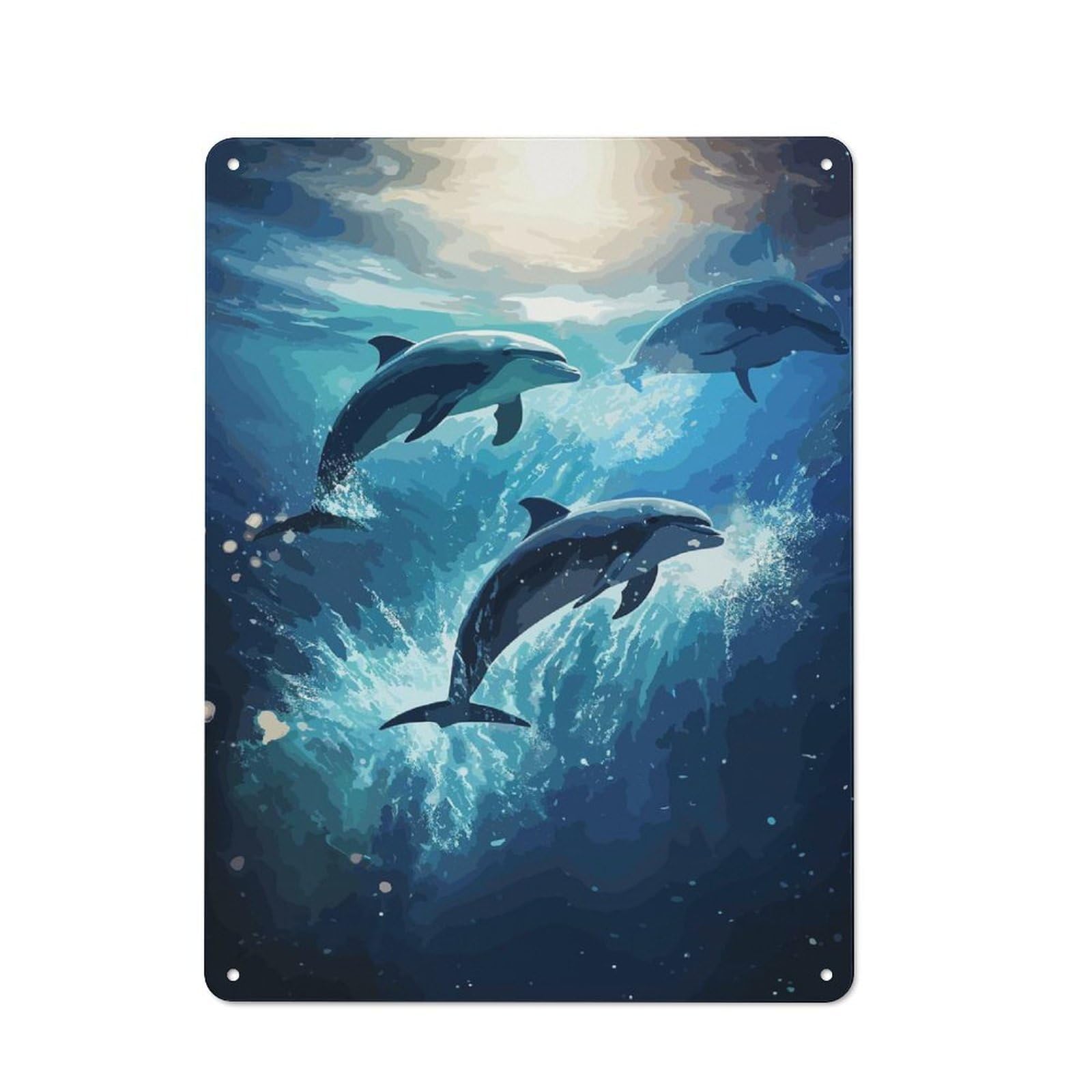 Junmoney Dolphin Space Animal Tin Sign 40X30cm With For Workshop Wall, Rustic Decor, Autumn Room Decor For Fans Of Metal Wall Signs