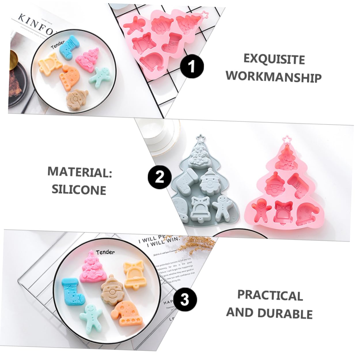 MAGICLULU 6pezzi Stampo Per Torte Di Natale Design Albero Di Natale Mold Flessibile Per Dolci Biscotti e Saponi Fatti Mano Colori