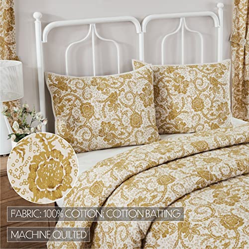 VHC-Brands-Dorset-Farmhouse-Quilted-Bed-Sham-Standard-Floral-Gold-21×27 VHC Brands Dorset Farmhouse Quilted Bed Sham Standard Floral Gold 21×27