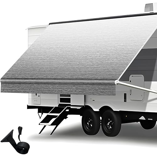Heavy Duty RV Awning Fabric Replacement - 19.5oz Vinyl Camper Awning - Waterproof & UV-Resistant - Universal Canopy for Camper, Trailer and Motorhome (Gray Fade, 21FT(Fabric 20'2"))