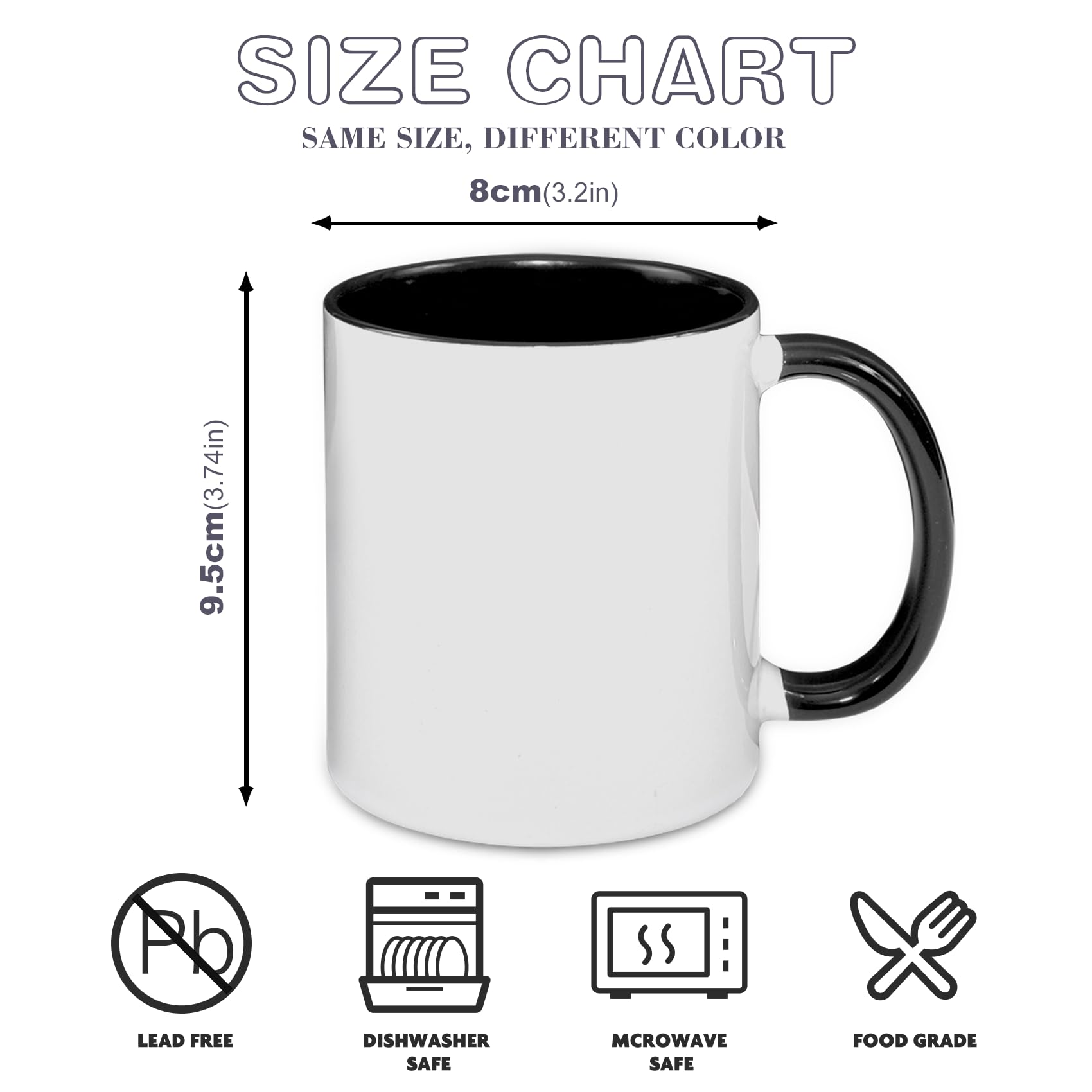 SUBLOVER Set of 9 Sublimtion Blanks Ceramic White Tazas Para Coffee Mugs 11OZ Sublimation Cups Bulk For Christmas for Mug Press Machine,Color Inner and Handle(Black)