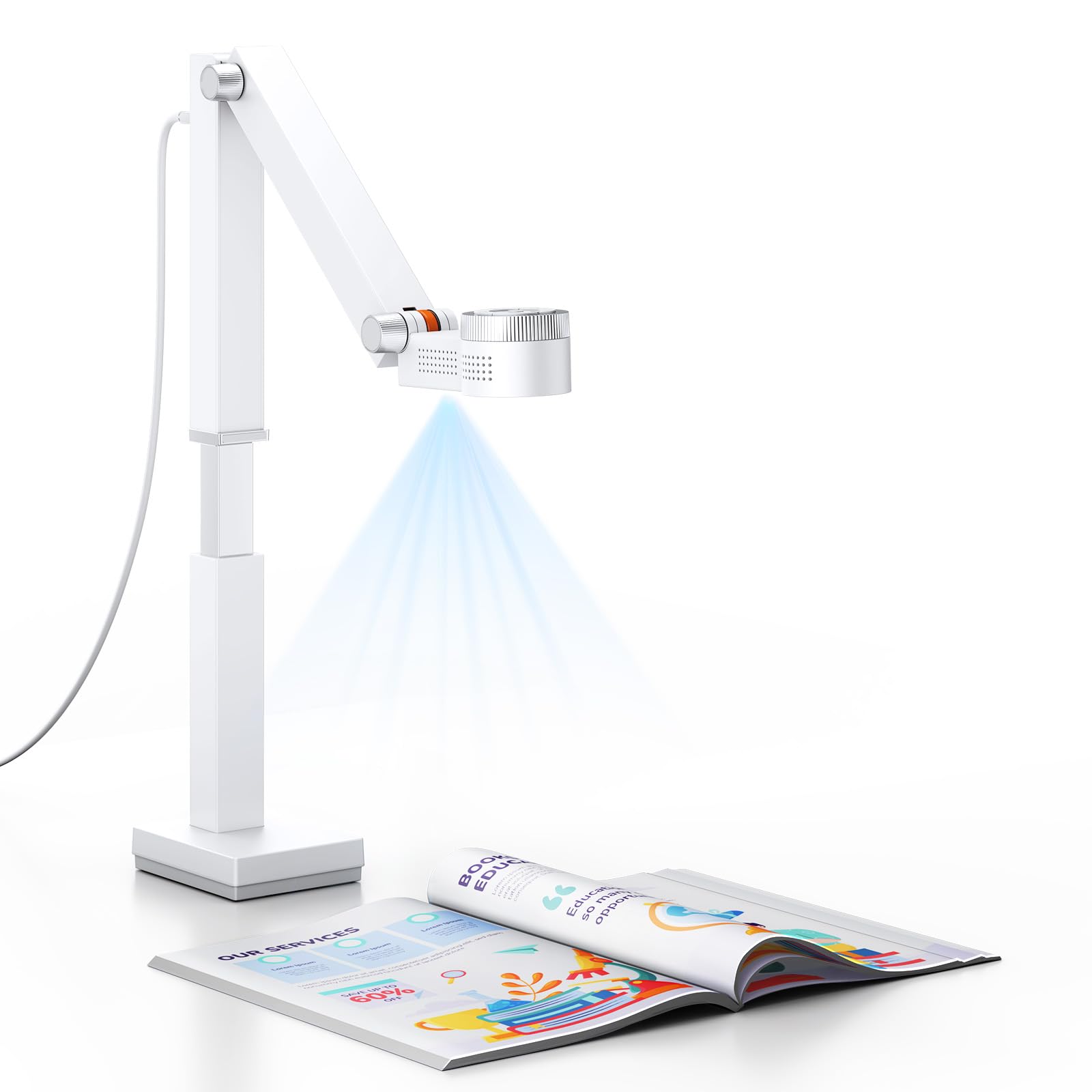 CZUR Fancy S Pro Visualizador y Cámara para Documentos USB Captura de Tamaño A3, 12 Megapíxeles, 330PPP/60FPS, Webcam 4K con Micrófono y Luces LED en Videollamada, Streaming, para macOS/Windows