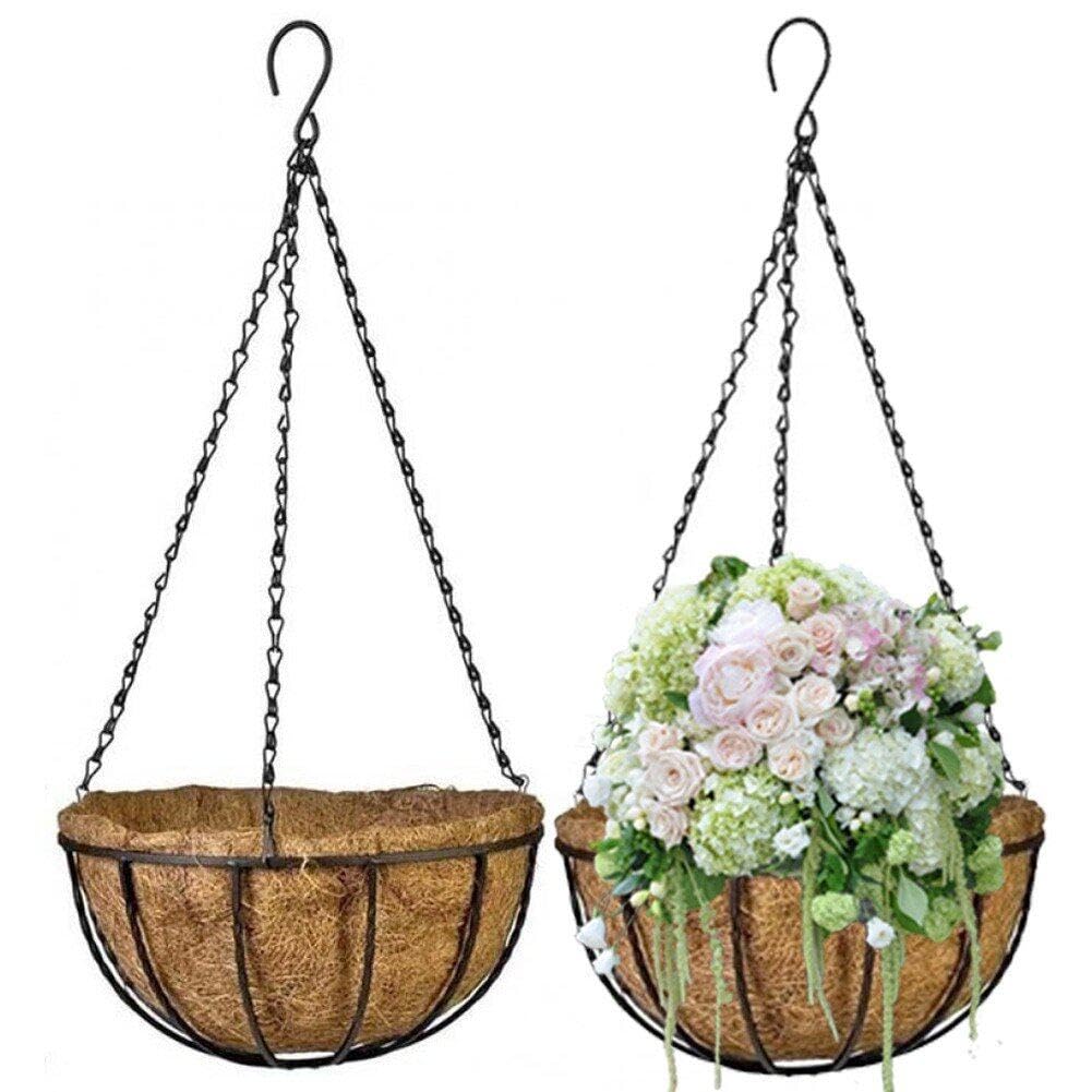 Jardinière suspendue en fibre végétale pot de fleur rond en métal extérieur et maison