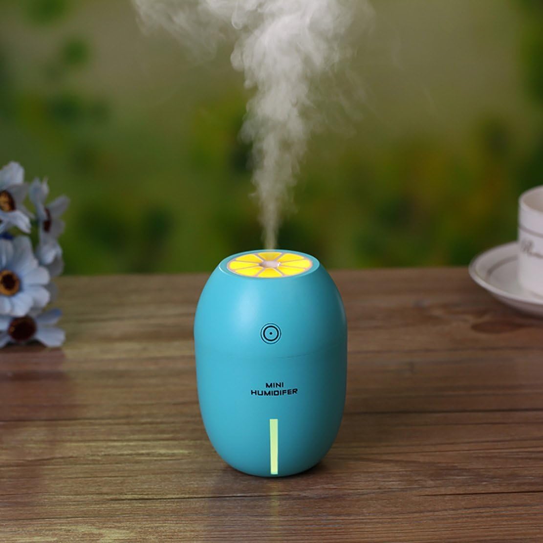 180ml Mini Cool Mist Humidifier,Ultrasonic Essential Oil Diffuser, Premium Humidifying Unit with Whisper-quiet Operation, 4 Hours Automatic Shut-off and Night Light Function with USB Charger Port(Blue)
