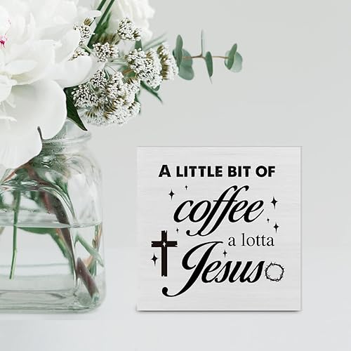 Miniatura 5 de Letrero de madera con texto en inglés "Country a Little Bit of Coffee a Lotta Jesus" para decoración de escritorio, caja de madera para amantes del
