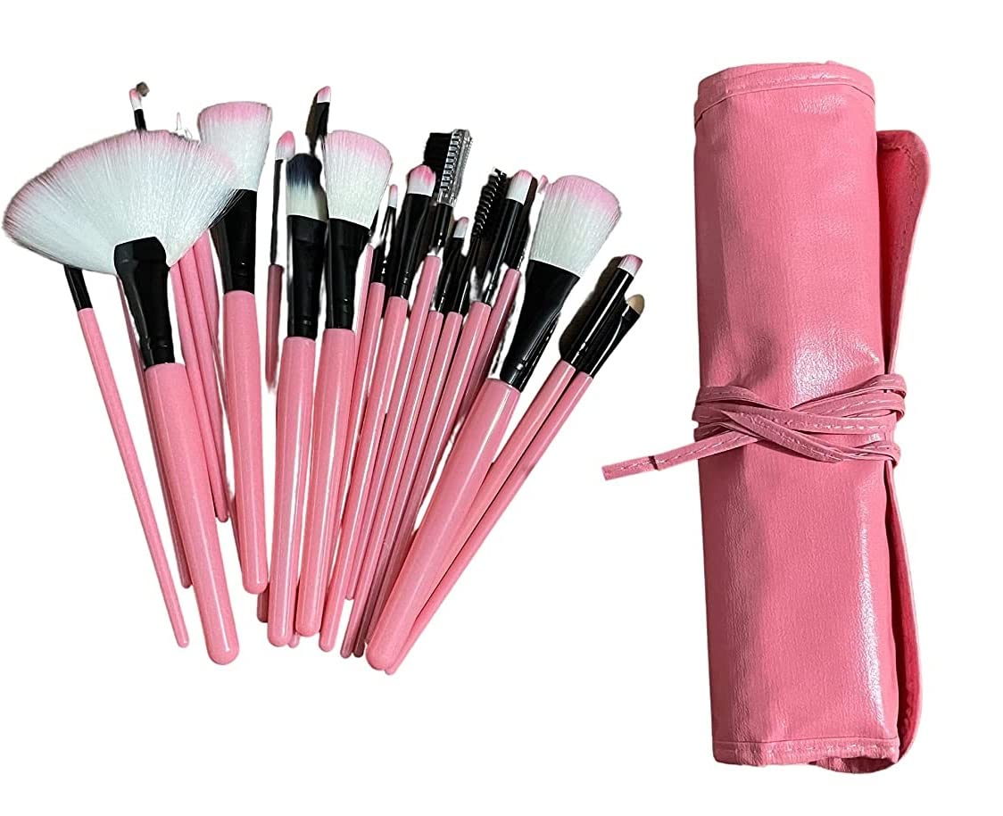 INENCE Natural or Synthetic Bristle Makeup Brush Set With Pink Leather