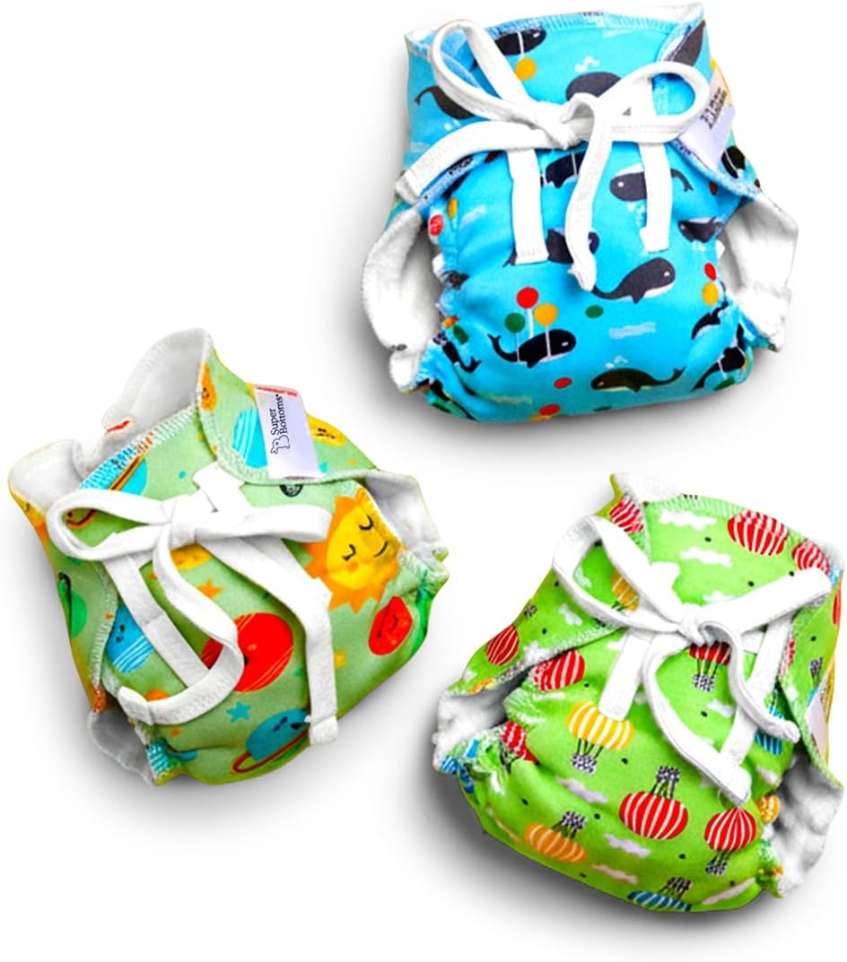 SuperBottoms Dry Feel Langot - Pack of 3-Organic cotton padded baby nappy/langot with gentle elastics & a SuperDryFeel Layer on top (Day Dreamer, Size 2)