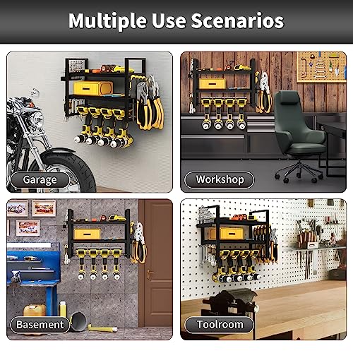 BOIVSHI Power Tool Organizer, Heavy Duty Tool Shelf, Drill Bit Holder Wall Mount for Garage Organization, Workshop and Warehouse for Handheld & Power Tools, Cordless Tool Storage Shelf - Black