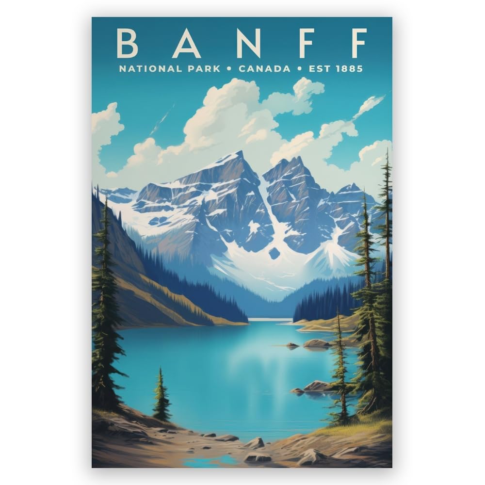 JYscillate Banff National Park Wall Art vintage travel posters Nature Landscape Pictures Canvas Print Bedroom Office Living Room Decor 12x18inch