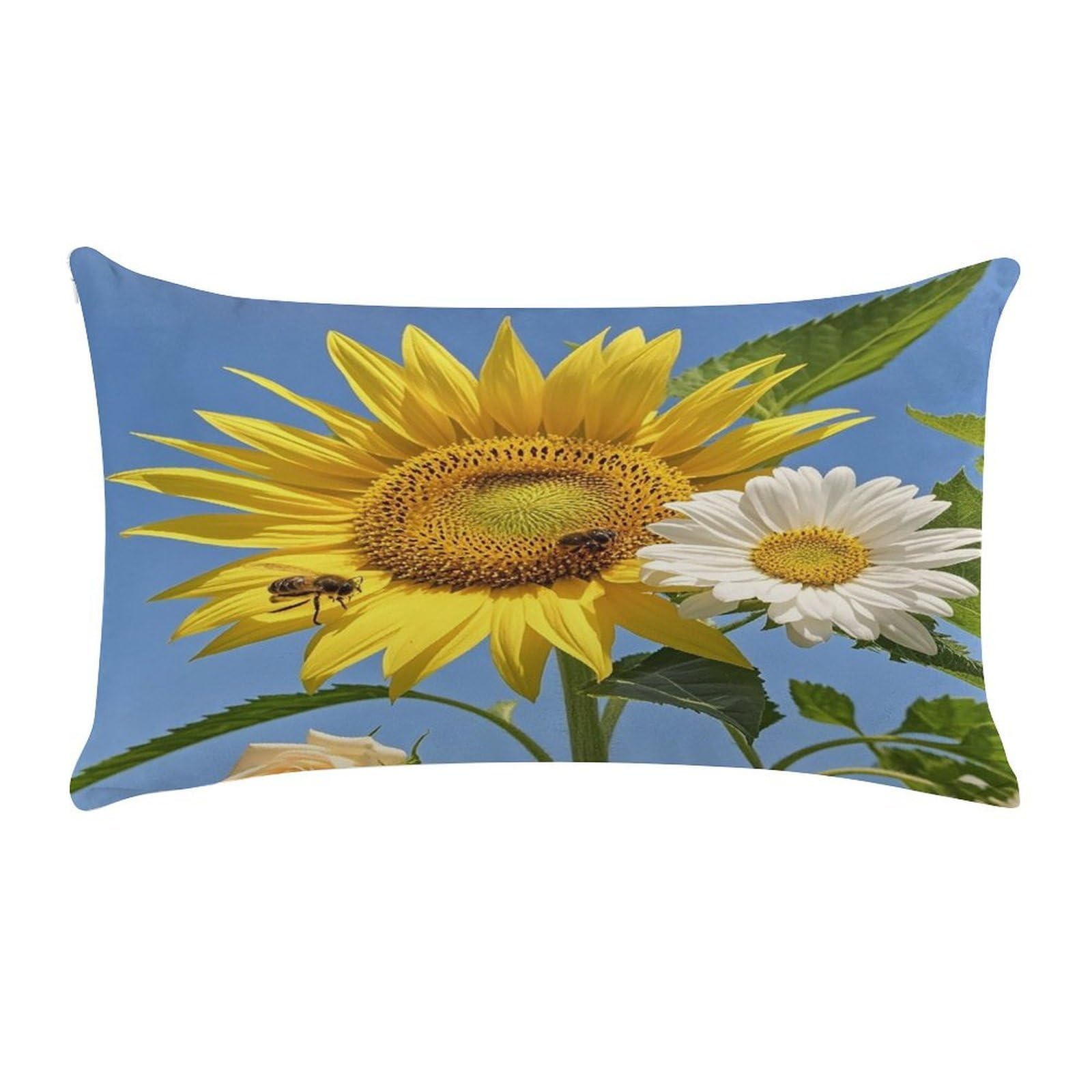 FekiLoot Bees Sunflowers Daisy Rose Flowers Throw Pillow Covers Short Plush Rectangular Pillowcase with Zipper Cozy Cushion Cases Ultra Soft Lumbar Pillow Shells for Chair Sofa Home Decor 12" X 20"
