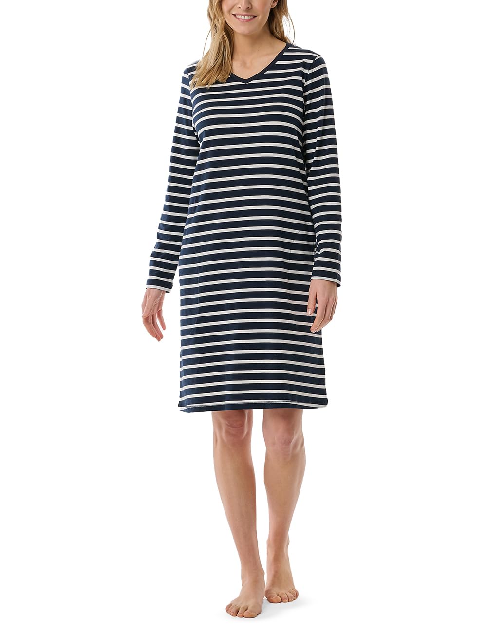Schiesser Damen Nachthemd langarm weiche Baumwolle Bigshirt mit Taschen - Nightwear