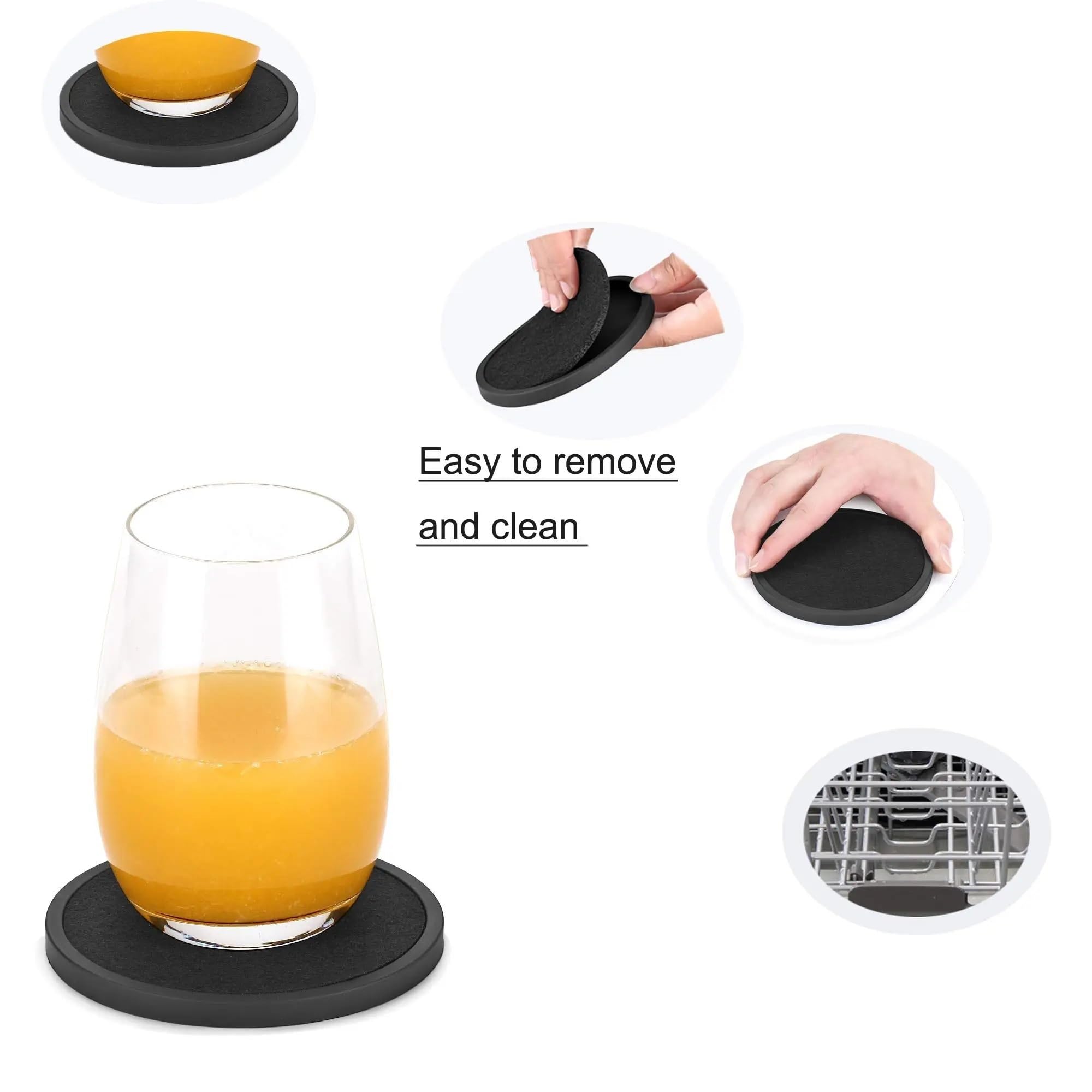 6 pezzi sottobicchieri for bevande in silicone inserto in feltro morbido for da caffè sottobicchiere tè Per Pranzo Tavolino(Brown)