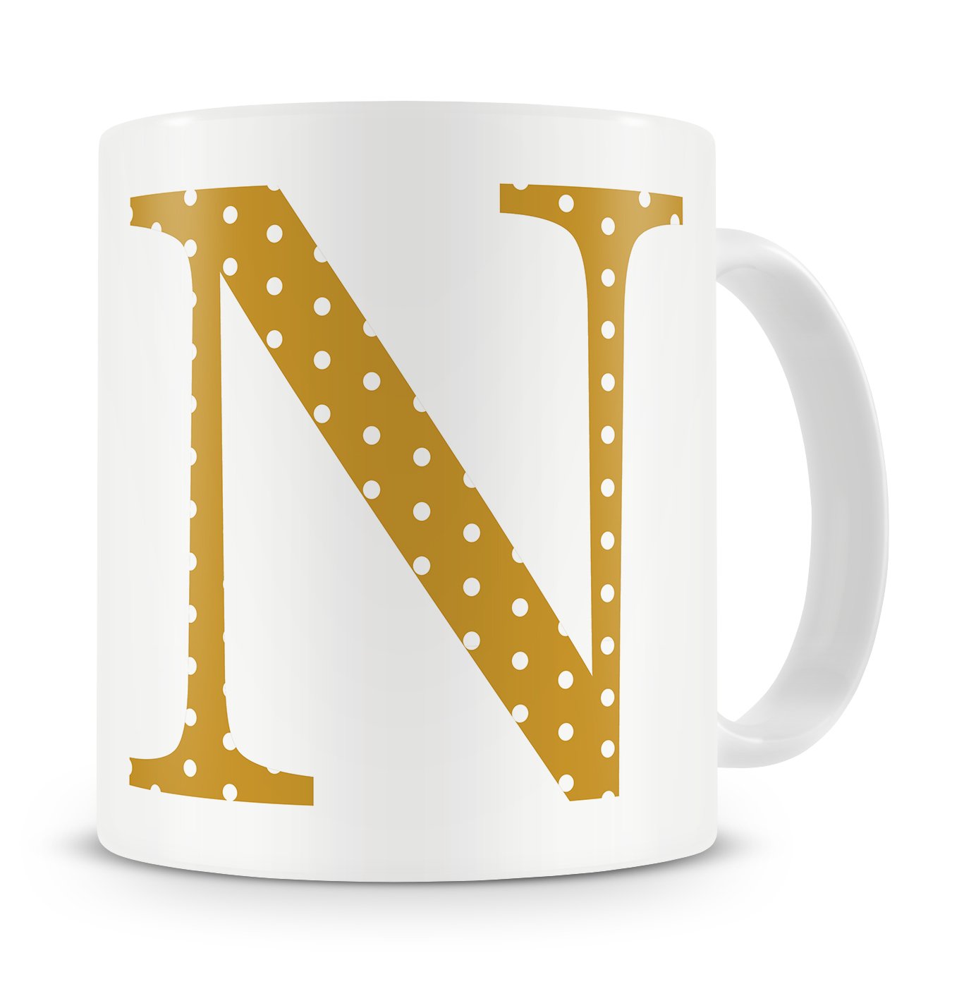 givagift Letter “N” Mug – Letter N Mug, N Letter Mug, N Mug – Mug Gift/Present – Polka Dot Style – Modern/Cool/Trendy Style Mug (Gold)