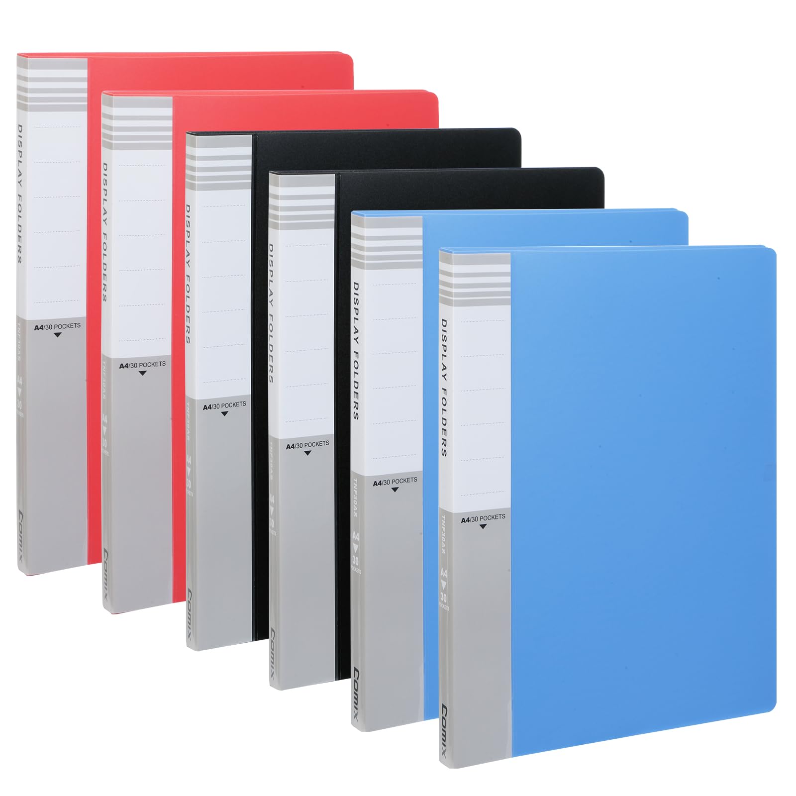 Comix 6 Pcs A4 Display Folder with Plastic Sleeves,30 Pockets Presentation Folders, A4 Display Book Used for Storing Document and Certificate(Black*2 Red*2 Blue*2)