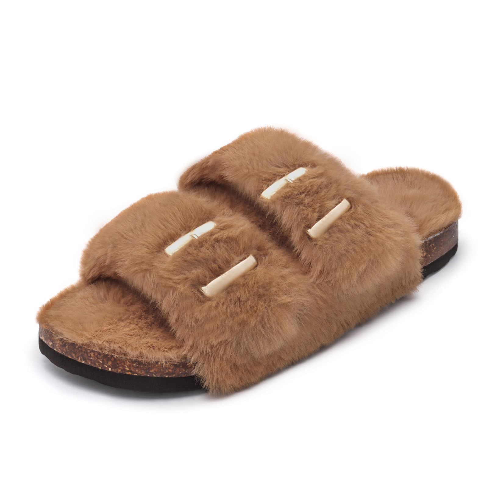 Rainlin Fuzzy Slippers Women Comfort Fluffy Slides Open Toe Indoor House Shoes