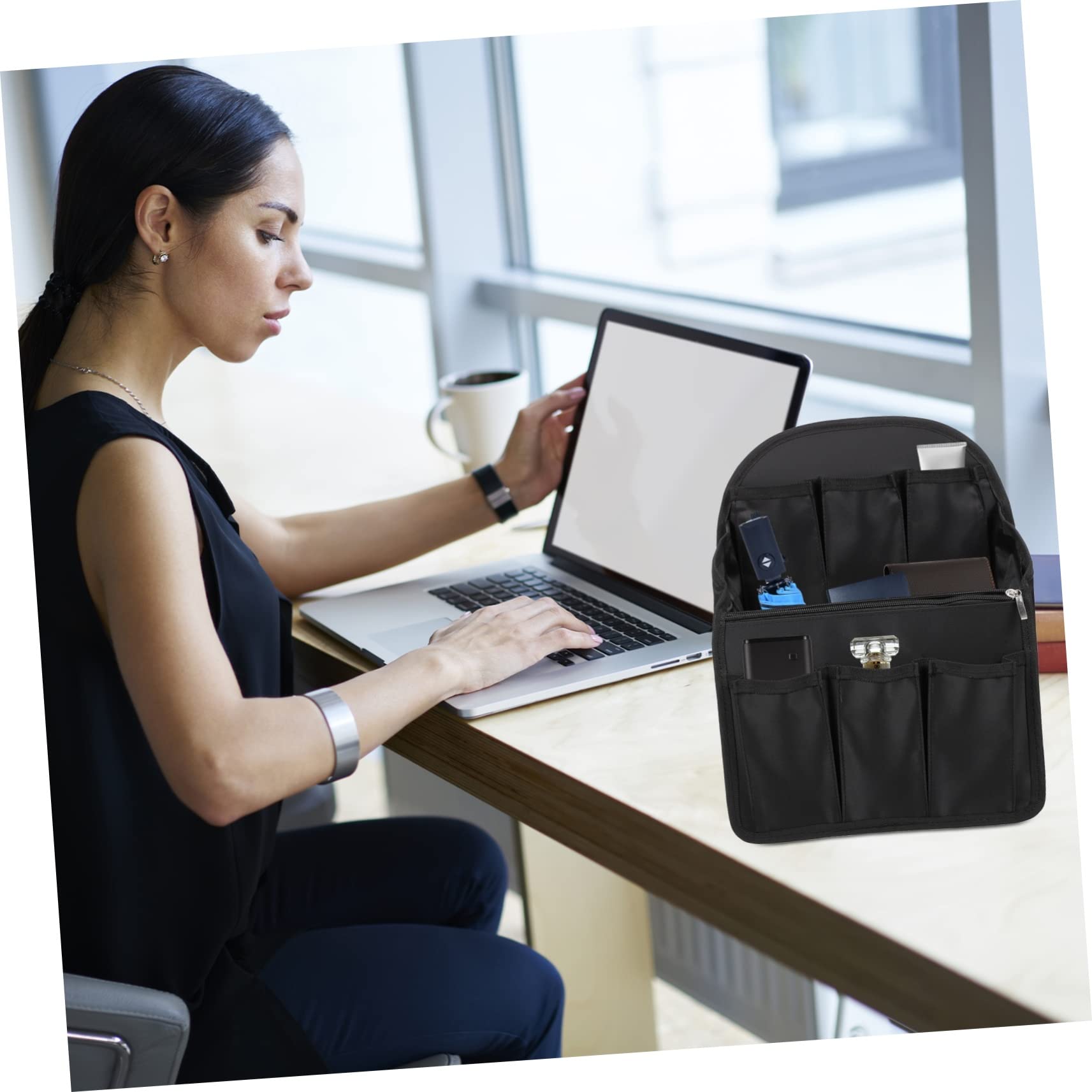Organizador de Mochila Ranuras Múltiples, Nailon Negro Plegable