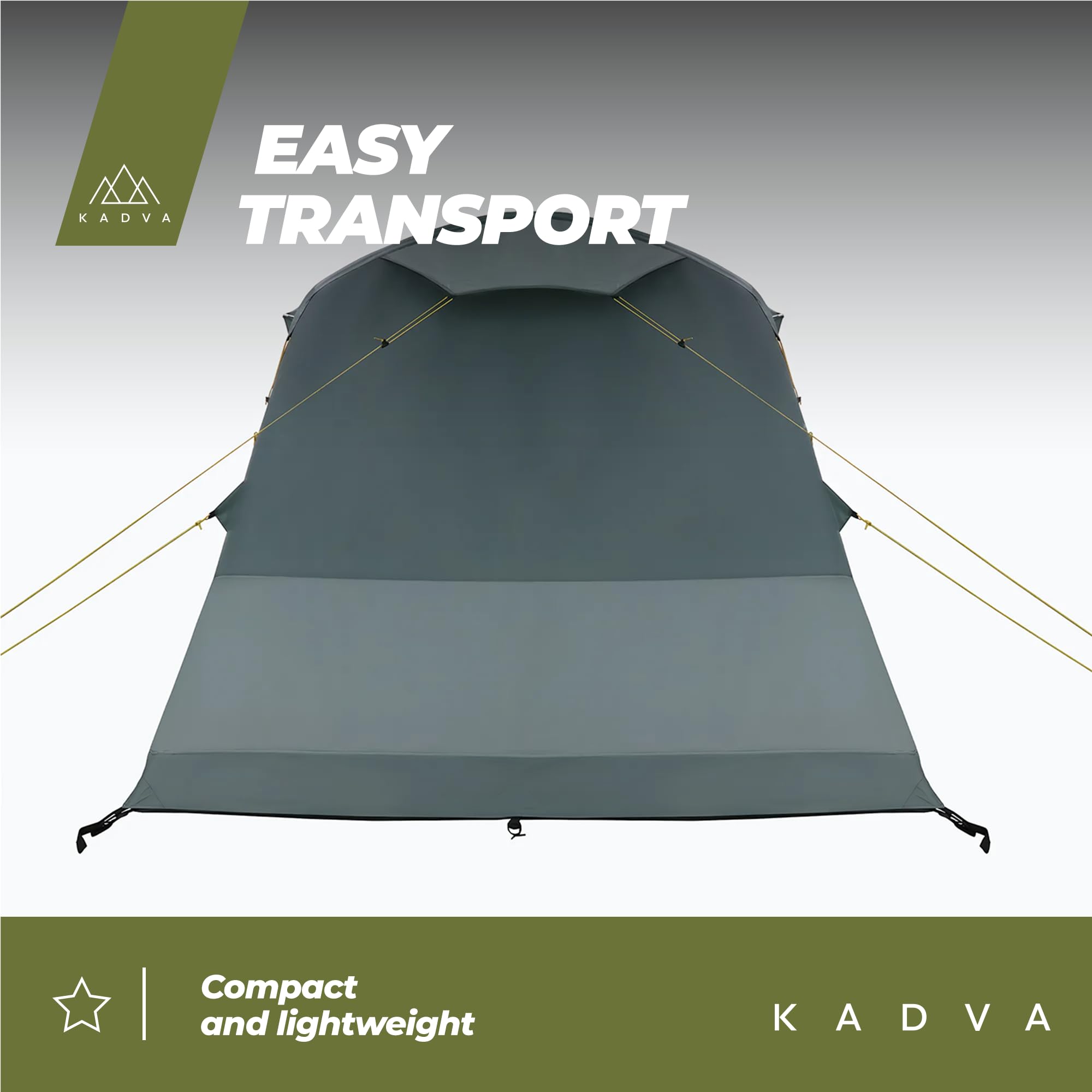 KADVA Namiot Kempingowy AIRcamp 8.44 Osobowy Tunelowa Konstrukcja 640 x 205 x 195 cm Wodoodporność 3000 mm Dwie Sypialnie Przestronny Przedsionek Łatwy Transport Praktyczne Kieszenie Kolor Zielony