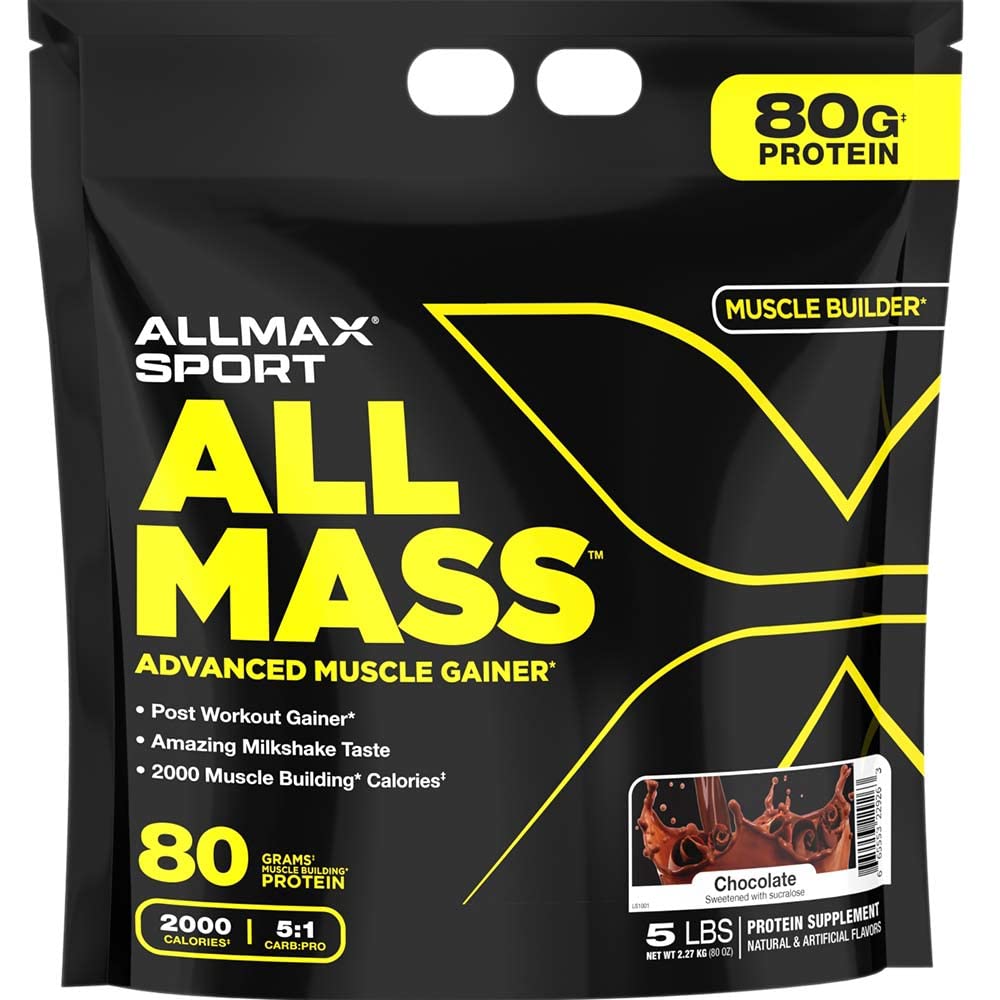 ALLMAX ALLMASS, Chocolate - 5 lb - Advanced Muscle Gainer - Up to 80 Grams of Protein Per Serving - 5:1 Carb-to-Protein Ratio - Zero Trans Fat - Up to 24 Servings