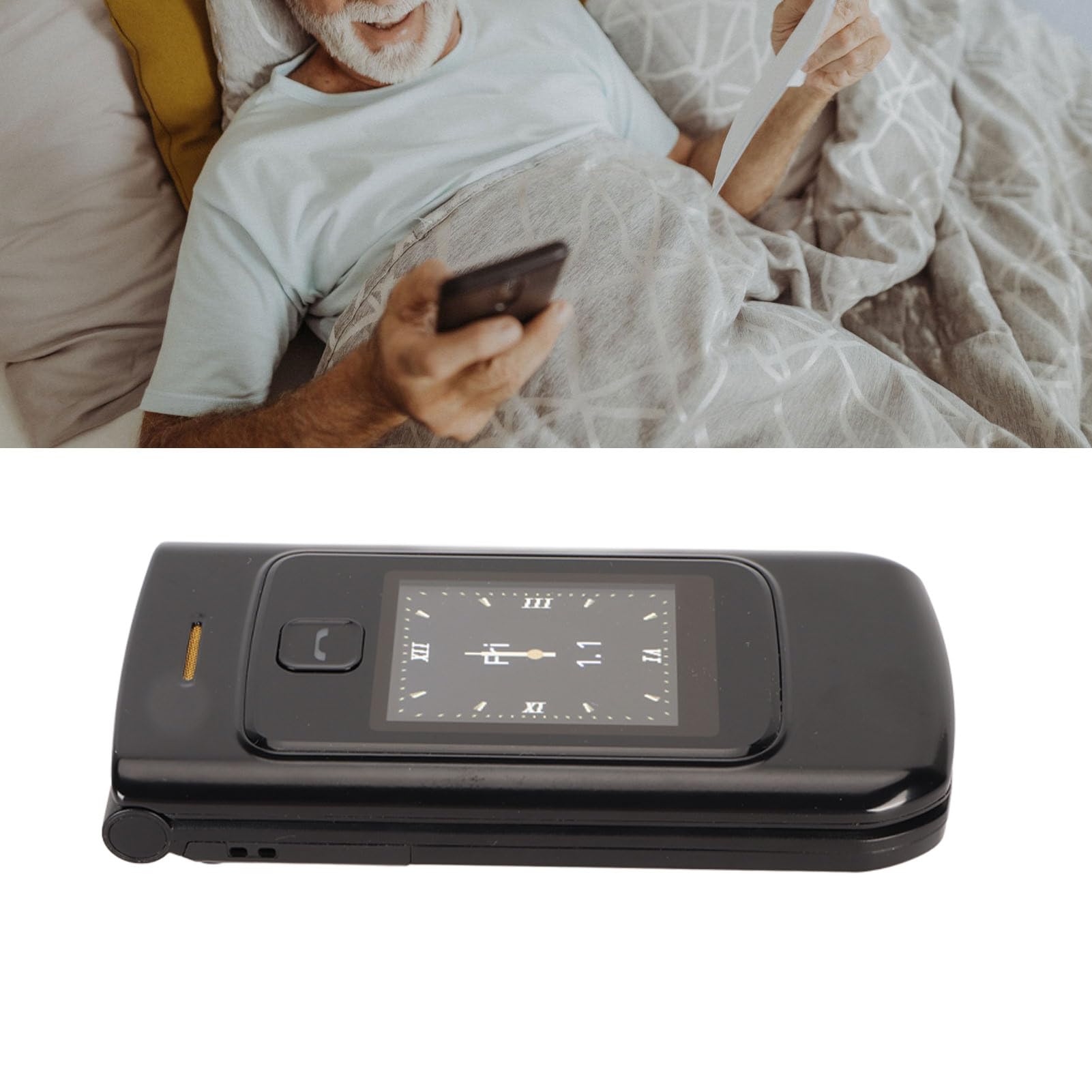 Telefon z klapką 4G dla Seniorów Obsługa Szerokiej Sieci Pozycjonowanie GPS Wewnętrzny Telefon z klapką z podwójną kartą (BLACK)