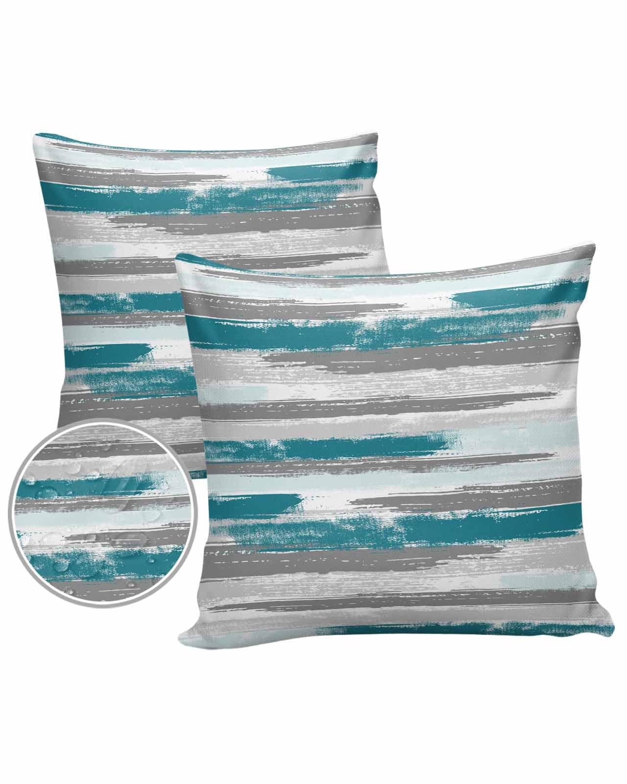 Abstract Art Outdoor Pillow Covers Waterproof, All Weather Cushion Case Set of 2, Contemporary Tainted Teal Grey White Painting Decorative Pillowcases for Sofa Couch Bed Decor Patio Furniture 20